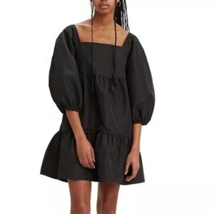 Black Puff-Sleeve Square-Neck Mini Dress - Women